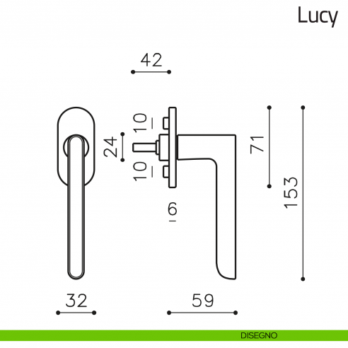 Maniglia per finestra martellina DK Lucy Olivari bassa disegno