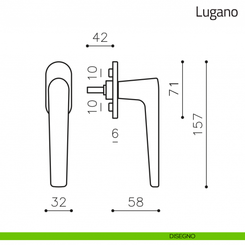 Maniglia per finestra martellina DK Lugano Olivari disegno