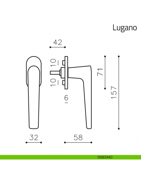 Maniglia per finestra martellina DK Lugano Olivari disegno