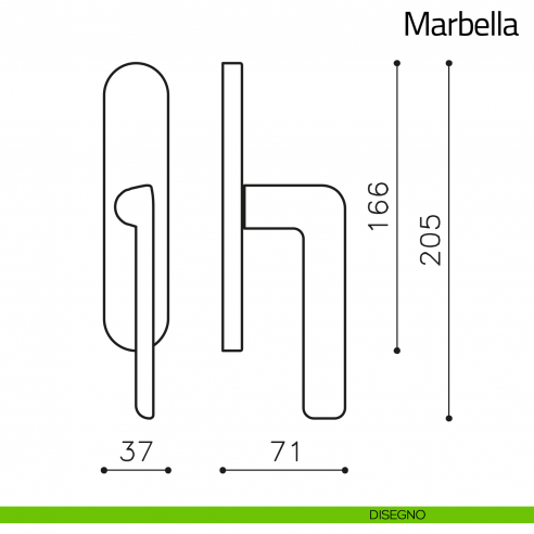 Maniglia per finestra cremonese Marbella Olivari disegno