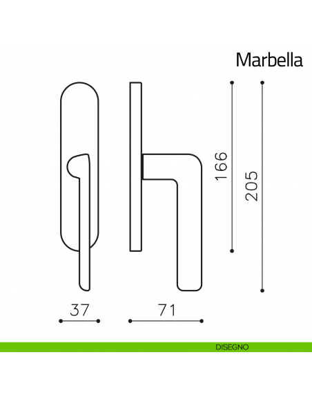 Maniglia per finestra cremonese Marbella Olivari disegno
