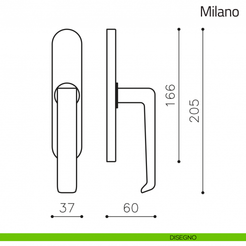 Maniglia per finestra cremonese Milano Olivari disegno