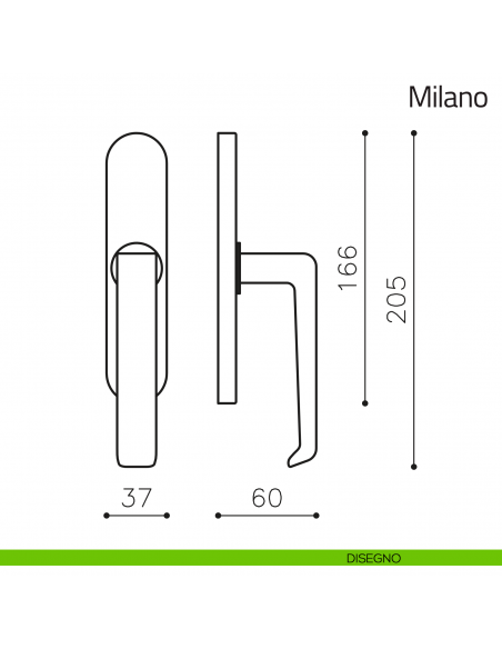 Maniglia per finestra cremonese Milano Olivari disegno