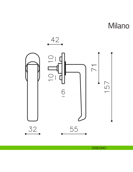 Maniglia per finestra martellina DK Milano Olivari disegno