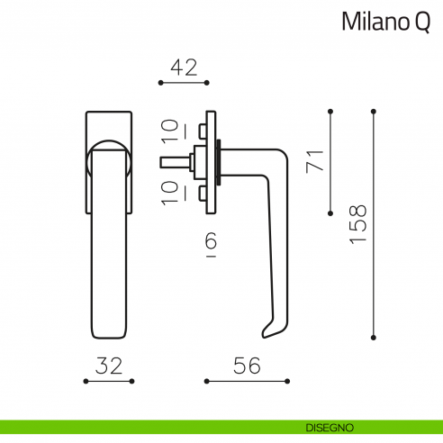 Maniglia per finestra martellina DK Milano Q Olivari disegno