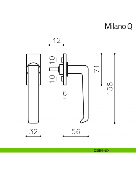 Maniglia per finestra martellina DK Milano Q Olivari disegno