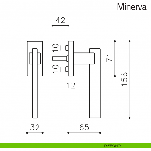 Maniglia per finestra martellina DK Minerva Olivari disegni