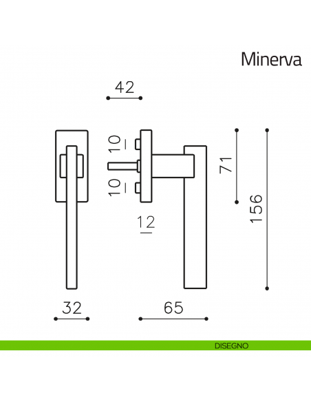Maniglia per finestra martellina DK Minerva Olivari disegni