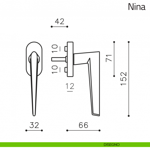 Maniglia per finestra martellina DK Nina Olivari disegno