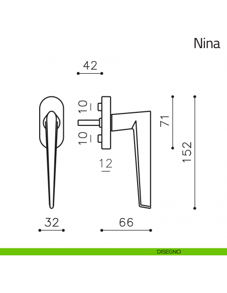 Maniglia per finestra martellina DK Nina Olivari disegno