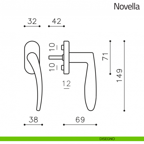 Maniglia per finestra martellina DK Novella Olivari disegno