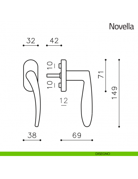Maniglia per finestra martellina DK Novella Olivari disegno