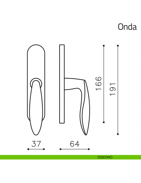 Maniglia per finestra cremonese Onda Olivari disegno