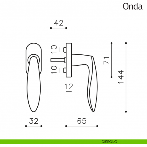 Maniglia per finestra martellina DK Onda Olivari disegno