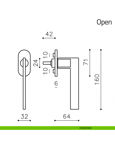 Maniglia per finestra martellina DK Open Olivari disegno