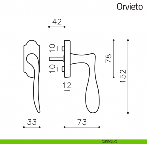 Maniglia per finestra martellina DK Orvieto Olivari disegno