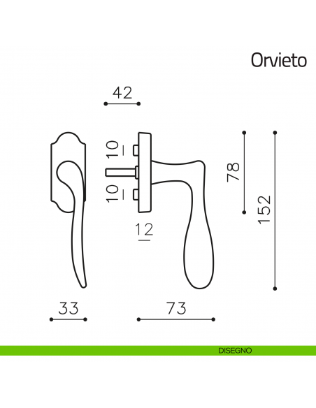 Maniglia per finestra martellina DK Orvieto Olivari disegno