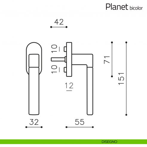 Maniglia per finestra martellina DK Planet Bicolor Olivari disegno