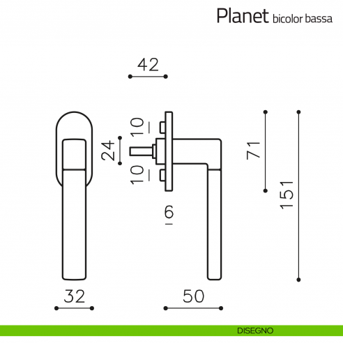 Maniglia per finestra martellina DK Planet bicolor Olivari bassa disegno