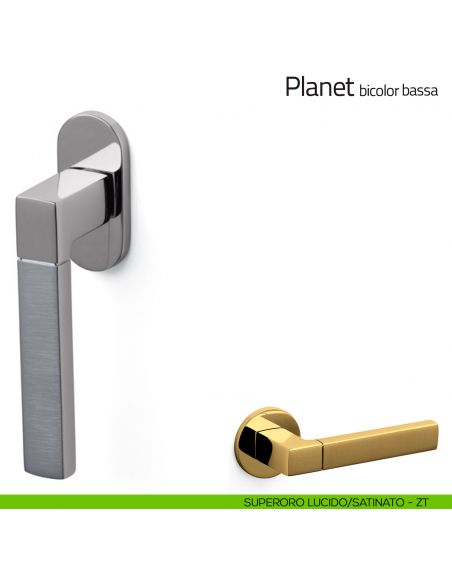 Maniglia per finestra martellina DK Planet bicolor Olivari bassa superoro lucido/satinato