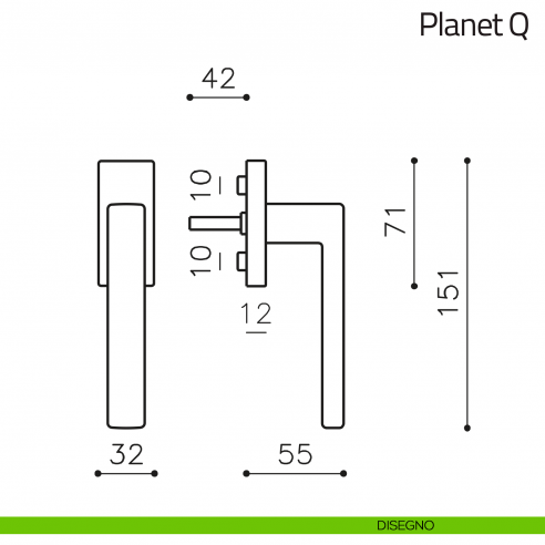 Maniglia per finestra martellina DK Planet Q Olivari disegno
