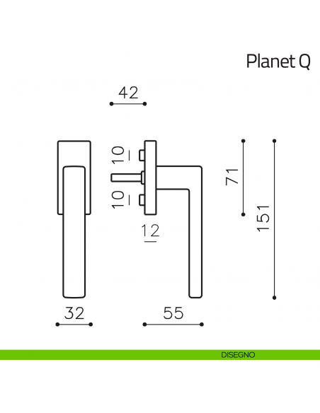 Maniglia per finestra martellina DK Planet Q Olivari disegno