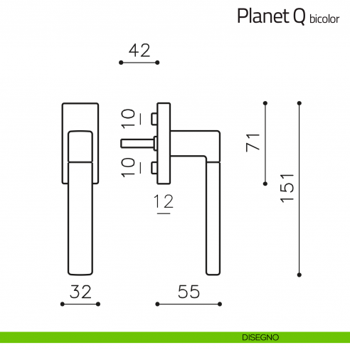 Maniglia per finestra martellina DK Planet Q Bicolor Olivari disegno