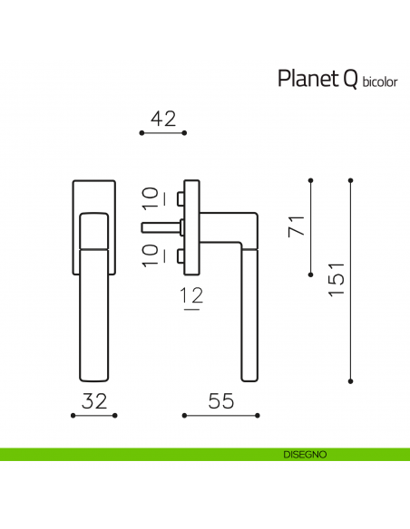 Maniglia per finestra martellina DK Planet Q Bicolor Olivari disegno
