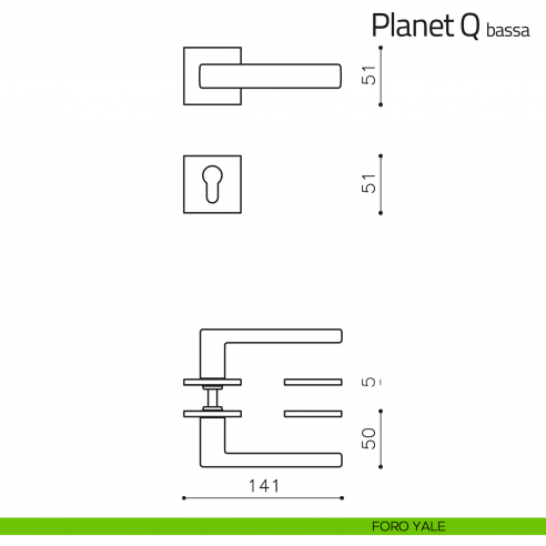 Maniglia per porta Planet Q Olivari bassa foro yale