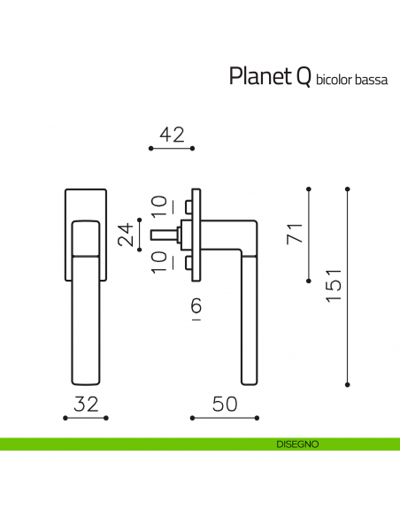 Maniglia per finestra martellina DK Planet Q bicolor Olivari bassa disegno