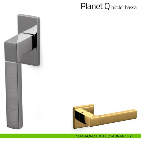 Maniglia per finestra martellina DK Planet Q bicolor Olivari bassa superoro lucido/satinato