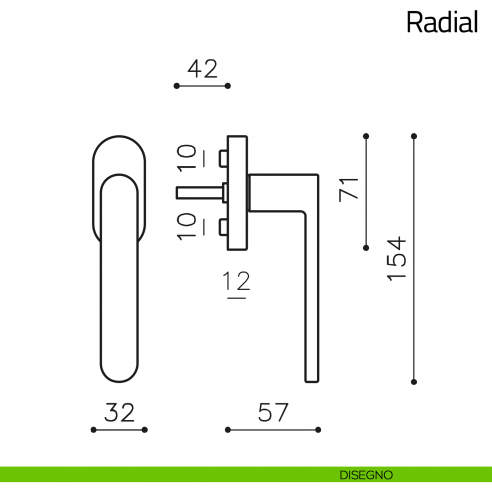 Maniglia per finestra martellina DK Radial Olivari disegno