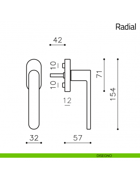 Maniglia per finestra martellina DK Radial Olivari disegno