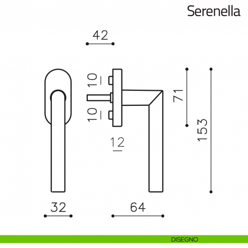 Maniglia per finestra martellina DK Serenella Olivari disegno