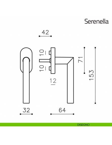 Maniglia per finestra martellina DK Serenella Olivari disegno