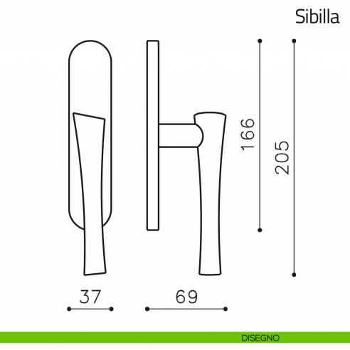 Maniglia per finestra cremonese Sibilla Olivari disegno