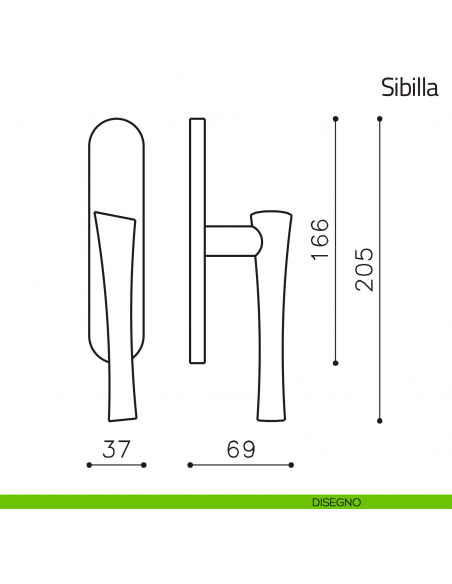 Maniglia per finestra cremonese Sibilla Olivari disegno