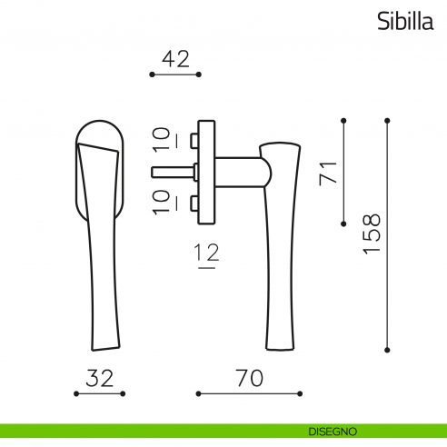 Maniglia per finestra martellina DK Sibilla Olivari disegno