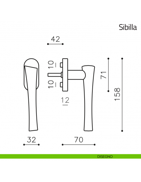 Maniglia per finestra martellina DK Sibilla Olivari disegno