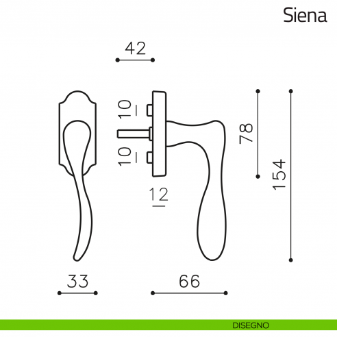 Maniglia per finestra martellina DK Siena Olivari disegno