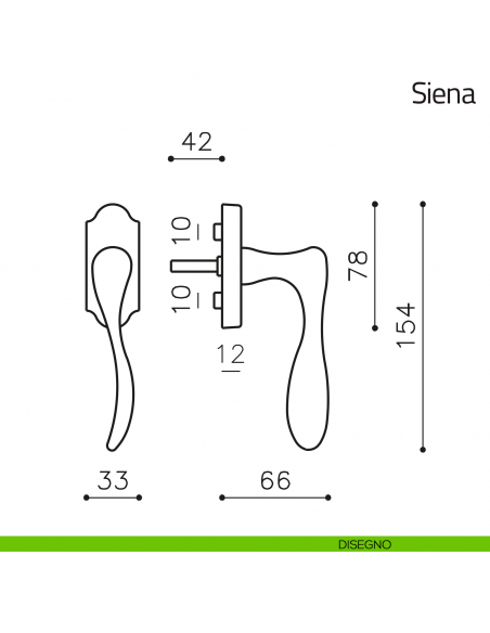 Maniglia per finestra martellina DK Siena Olivari disegno