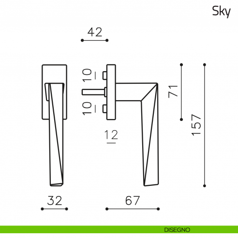 Maniglia per finestra martellina DK Sky Olivari disegno