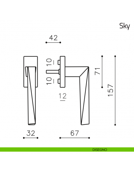 Maniglia per finestra martellina DK Sky Olivari disegno