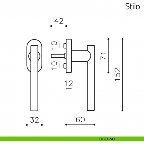 Maniglia per finestra martellina DK Stilo Olivari disegno