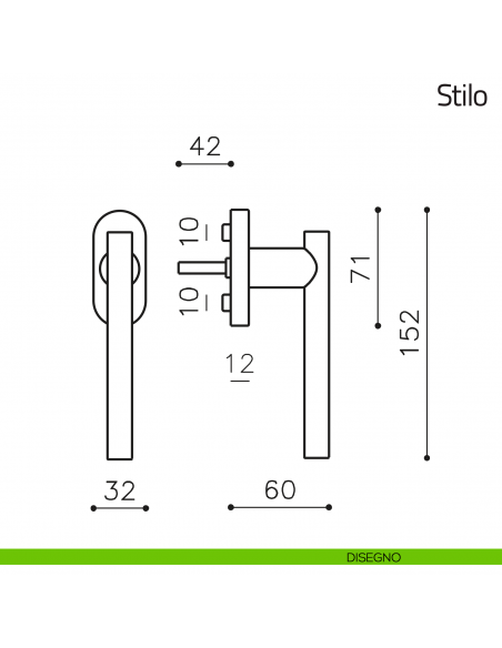 Maniglia per finestra martellina DK Stilo Olivari disegno