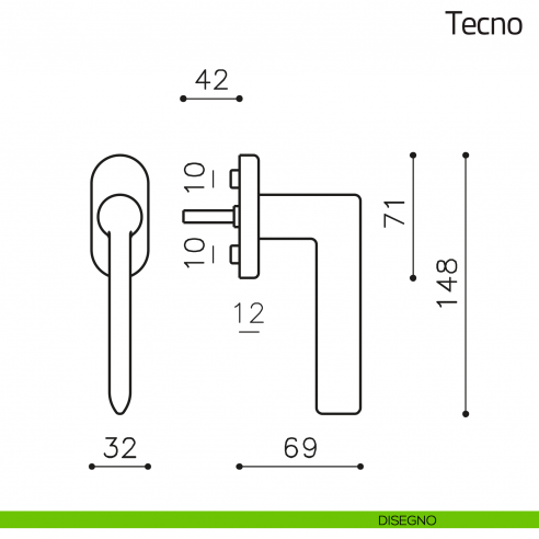 Maniglia per finestra martellina DK Tecno Olivari disegno