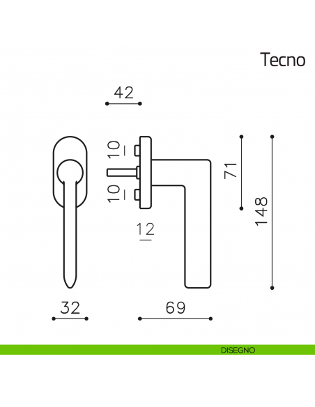 Maniglia per finestra martellina DK Tecno Olivari disegno
