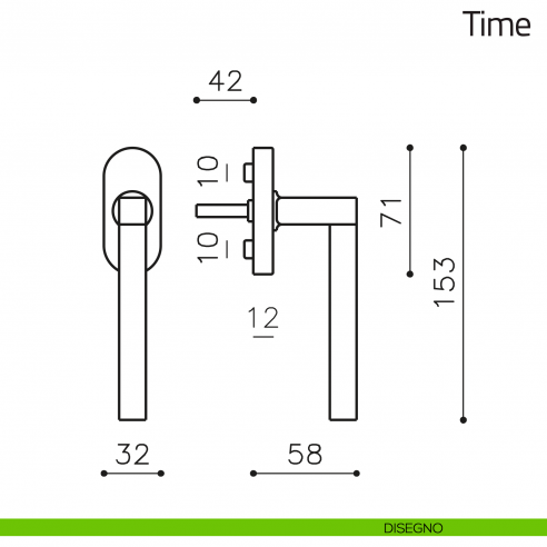 Maniglia per finestra martellina DK Time Olivari disegno