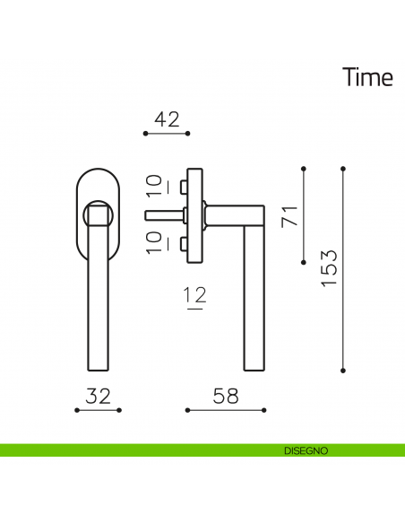 Maniglia per finestra martellina DK Time Olivari disegno