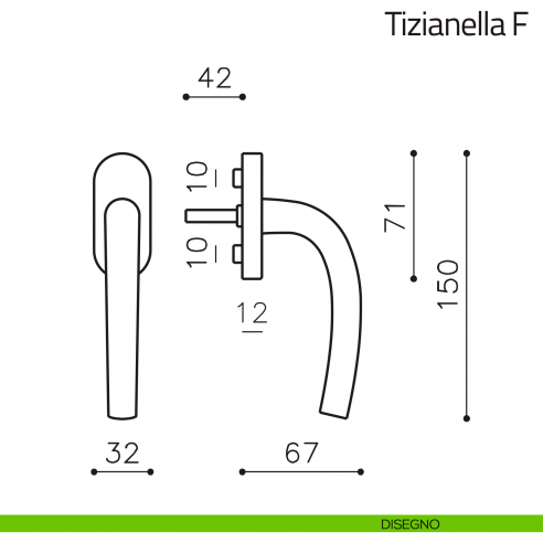 Maniglia per finestra martellina DK Tizianella F Olivari disegno